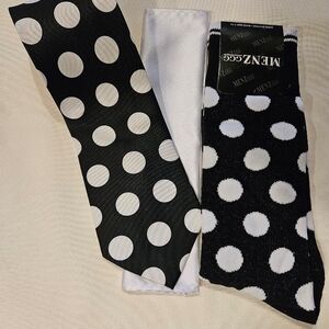 Men's Black and White Polka Dot Tie and Sock Set